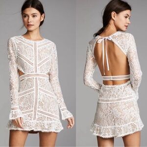 For Love & Lemons Emerie Cutout Lace Dress in White, size small